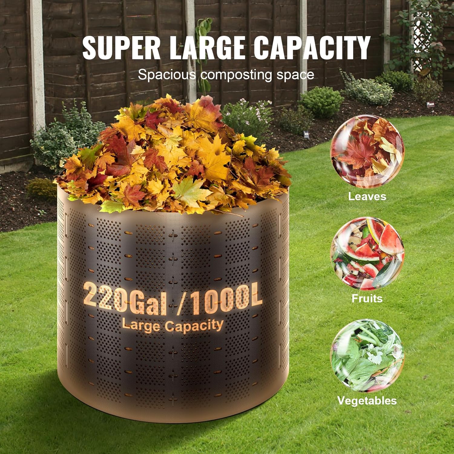 Compost Bin 220 Gallon, Outdoor Expandable Composter C188512