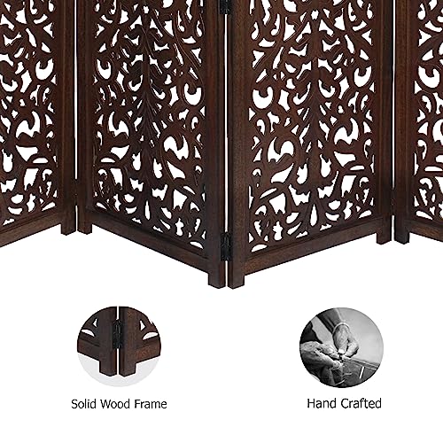 4 Panel Folding Wood Room Divider, Antique Brown, 72 x 80 P209
