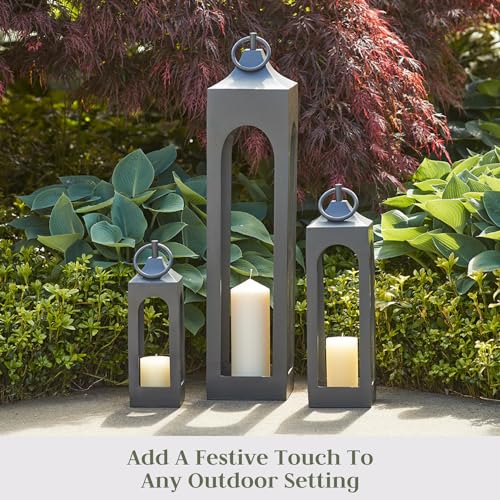 Large Black Metal Lantern with Glass Panels for Indoor Outdoor Decor B6008