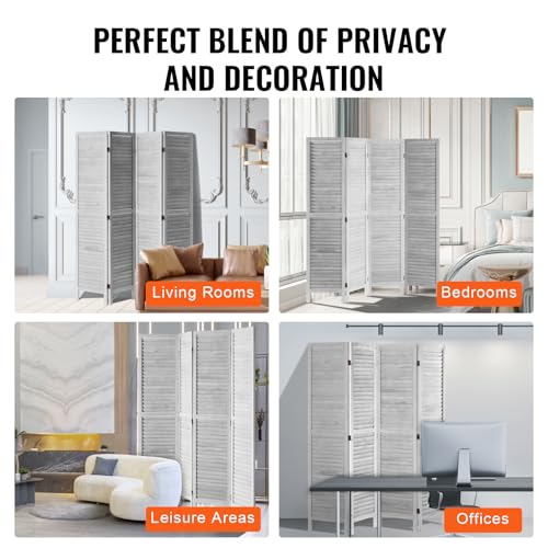 4 Panel Folding Wood Room Divider, 66.9 Inch Tall Privacy Screen I263