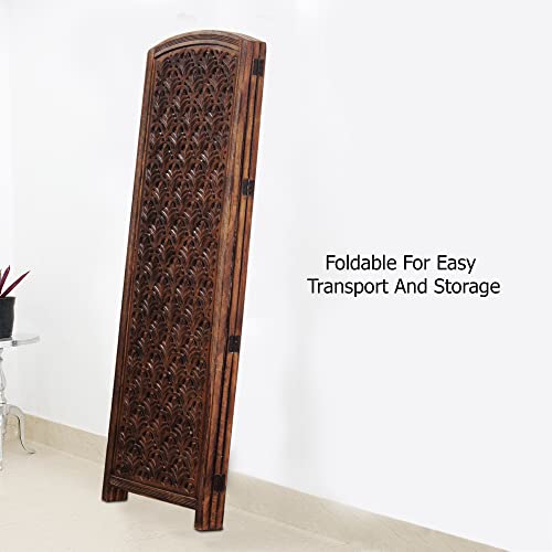 4 Panel Folding Wood Room Divider, Antique Brown, 72 x 80 P209