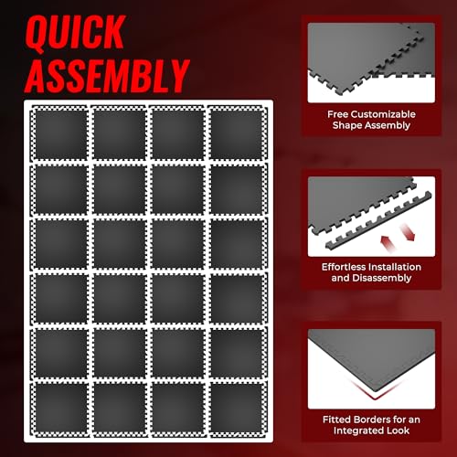 24 Pcs Interlocking Rubber Top Exercise Mats for Home Gym B471556
