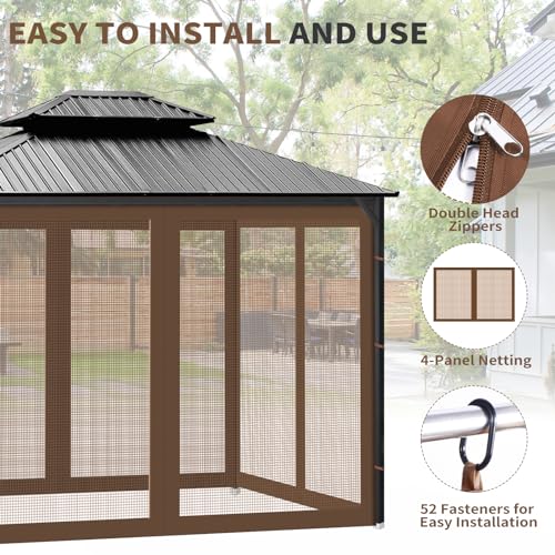 10x10 Gazebo Replacement Mosquito Netting with Zippers, 4-Panel Sidewall V44920