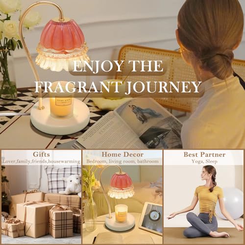 Candle Warmer Lamp with Timer, Dimmable Glass Flower Design, Marble Base, Electric Desk Lamp A686032