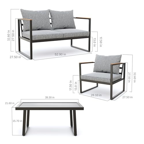 4-Piece Outdoor Patio Furniture Set with Sofa and Tempered Glass Table B6490