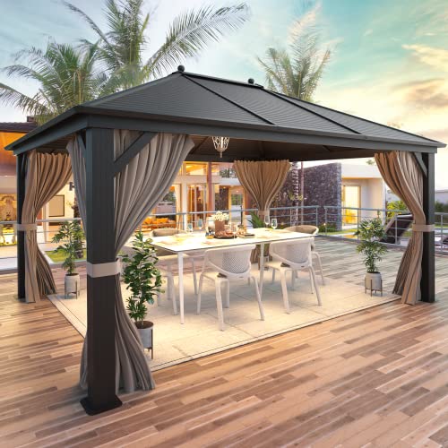 12x16 ft Hardtop Gazebo with Double Roof, Curtains and Netting T94173