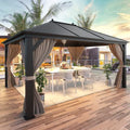 12x16 ft Hardtop Gazebo with Double Roof, Curtains and Netting T94173