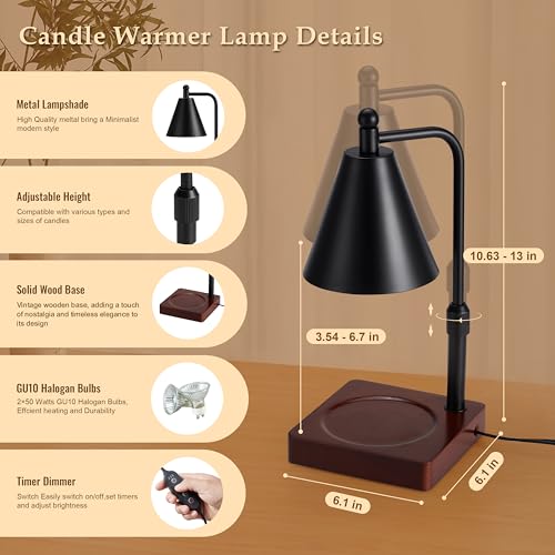 Candle Warmer Lamp with Timer and Dimmer, Adjustable Height, White Gold J260322