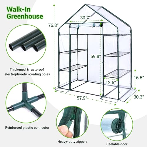 Greenhouse for Outdoors with Mesh Side Windows, 3 Tiers 4 Shelves, Portable Warm House for Plants V676