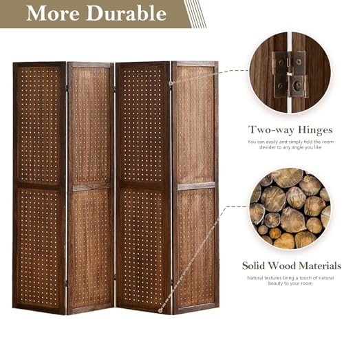 Wooden Pegboard Room Divider with Folding Privacy Screen, 5.6Ft, Light Brown D937870