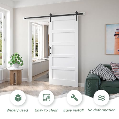 Double 21x84in White Barn Door with 7FT Sliding Hardware Kit, MDF, PVC Surface, DIY Assembly R60322