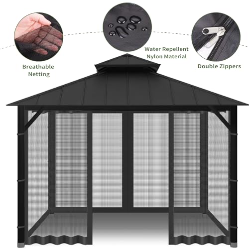 10x10 Gazebo Replacement Mosquito Netting with Zippers, 4-Panel Sidewall V44920