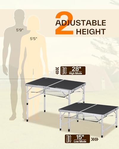Adjustable Height Small Folding Camping Table with Mesh Layer B206