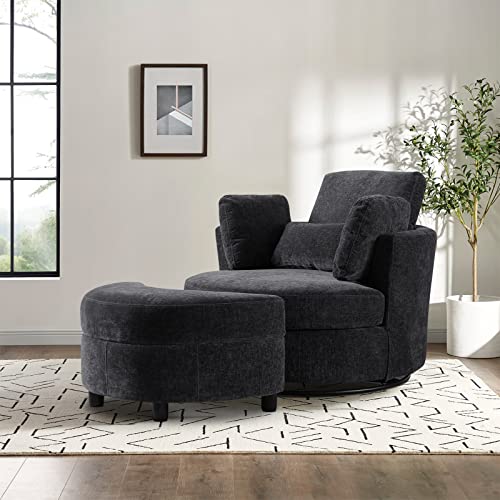 Round Swivel Barrel Chair with Ottoman for Living Room Bedroom G375183
