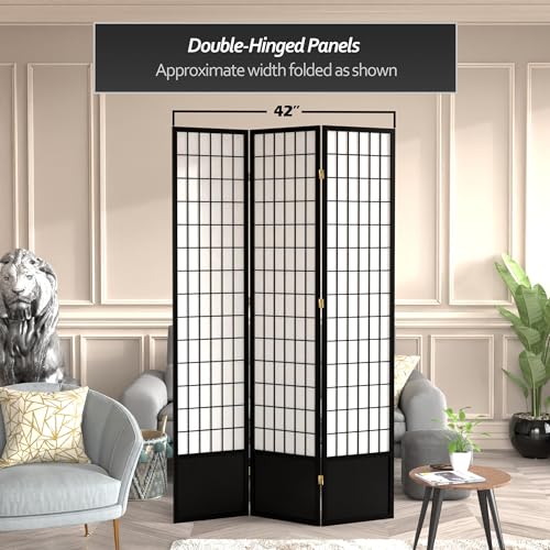 7 ft. Tall Window Pane Shoji Screen Room Divider, 3 Panels, White S15216