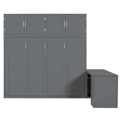 Twin Murphy Bed with Closet, Drawers & Desk, White Q211
