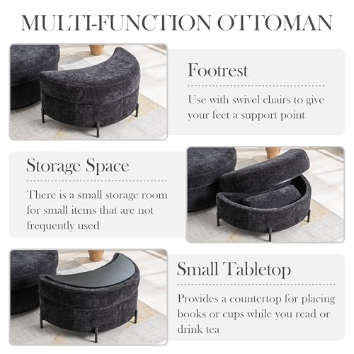 Oversized Swivel Barrel Chair with Ottoman, Chenille, Beige M813