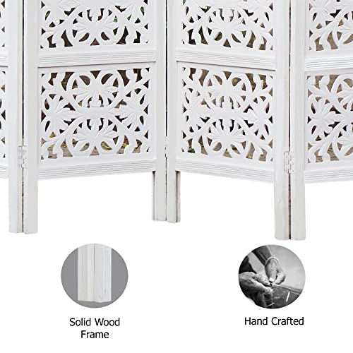 4 Panel Folding Wood Room Divider, Antique Brown, 72 x 80 P209