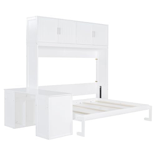 Twin Murphy Bed with Closet, Drawers & Desk, White Q211
