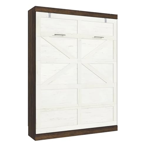 Queen Size Murphy Bed with LED Lights, Foldable Wall Bed Frame with Storage W669