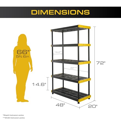 5-Tier Heavy Duty Plastic Storage Shelving Unit, 200lbs per Shelf, Indoor Outdoor L93051