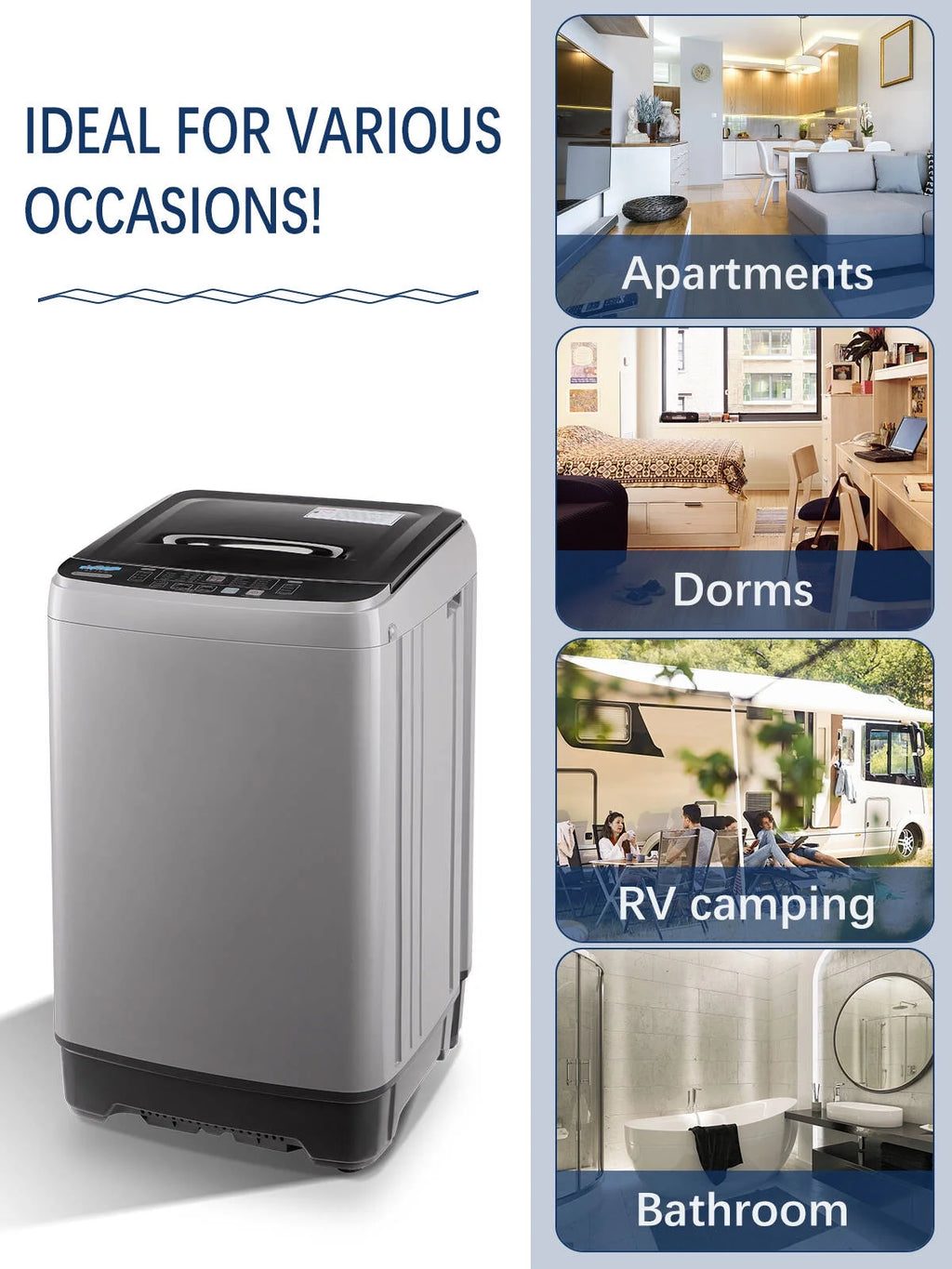 Portable Automatic Washing Machine with Drain Pipe, 17.7 lbs, 10 Programs, Grey F3499