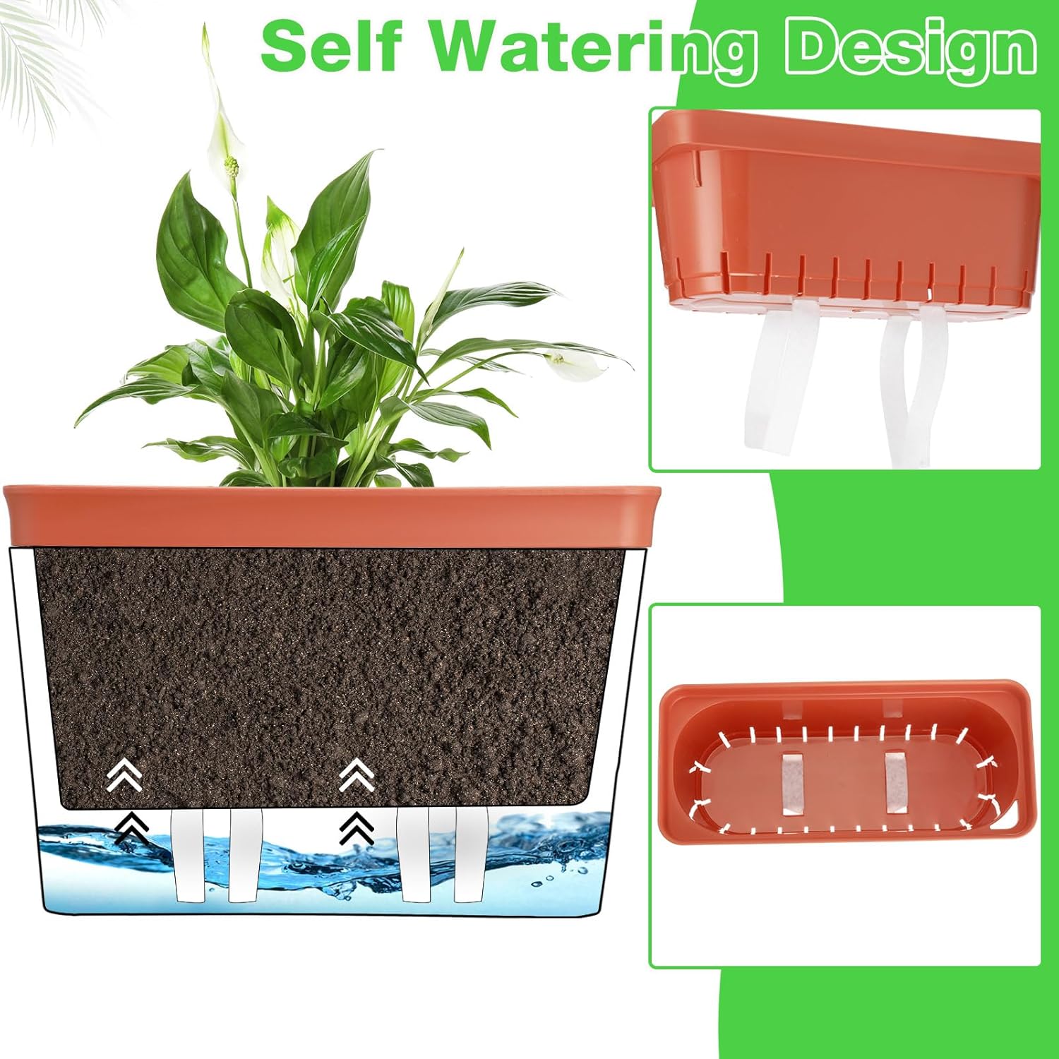 Self Watering Window Planter Box Set for Indoor Plants O11646