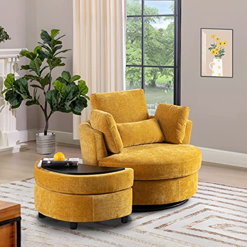 Round Swivel Barrel Chair with Ottoman for Living Room Bedroom G375183