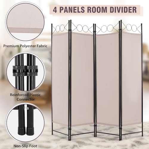 4 Panel Room Divider 6FT Steel Frame Folding Privacy Screen G872592