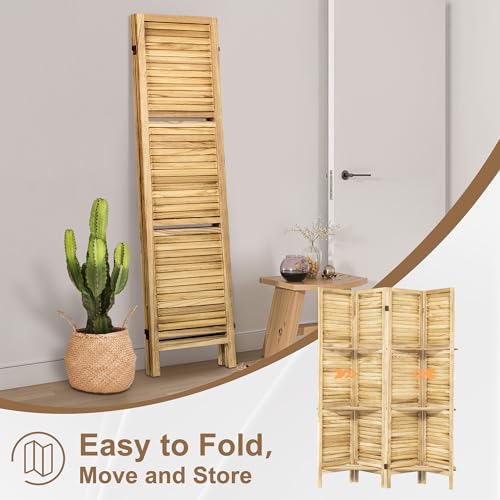 6 Panel Wooden Room Divider with Shelves P850285