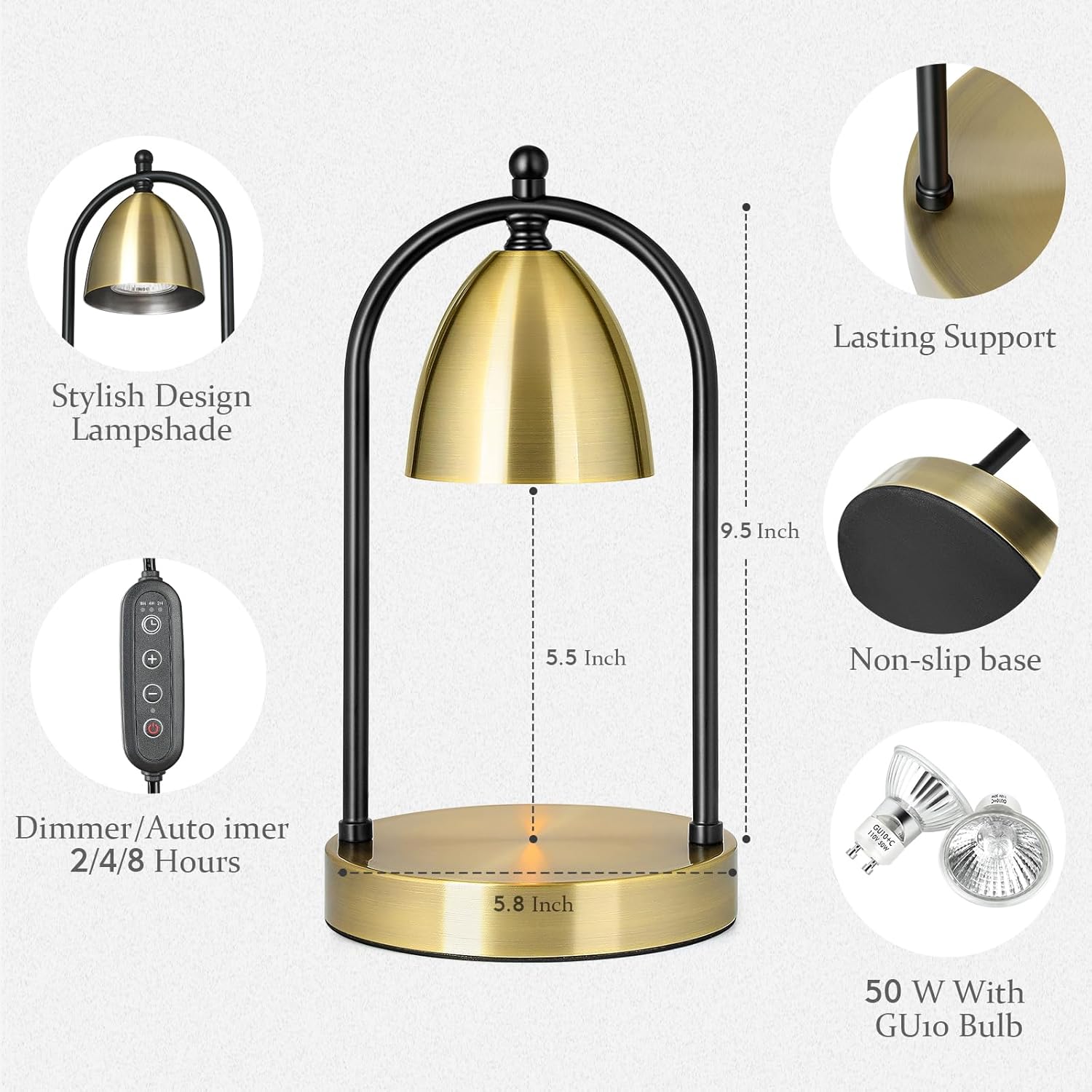 Candle Warmer Lamp with Timer, Dimmable, Auto Shut Off, 2 Bulbs U87647