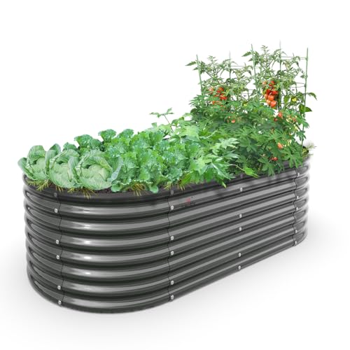 Galvanized Raised Garden Bed Oval Metal Planter Box for Vegetables Flowers U63502
