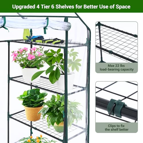Greenhouse for Outdoors with Mesh Side Windows, 3 Tiers 4 Shelves, Portable Warm House for Plants V676