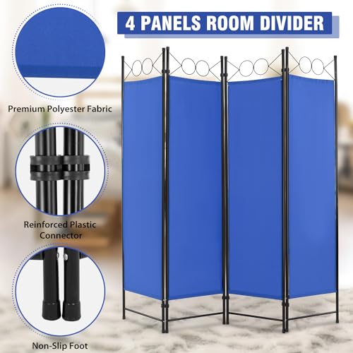 4 Panel Room Divider 6FT Steel Frame Folding Privacy Screen G872592