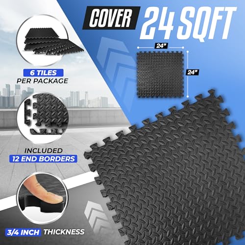 Puzzle Exercise Mat for Home Gym, EVA Interlocking Foam Floor Tiles with Border O344855