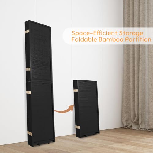 Bamboo Room Divider Folding Privacy Screen, 4 Panel, Beige N84000