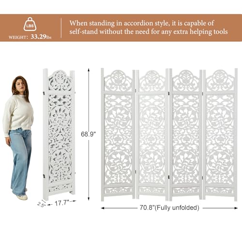 Wood Carved Room Divider 4 Panel Folding Partition Screen X503933