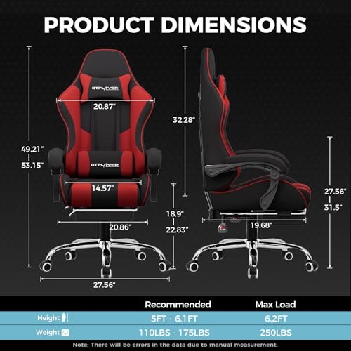 Gaming Chair with Footrest and Lumbar Support, Height Adjustable, Blue Y9034