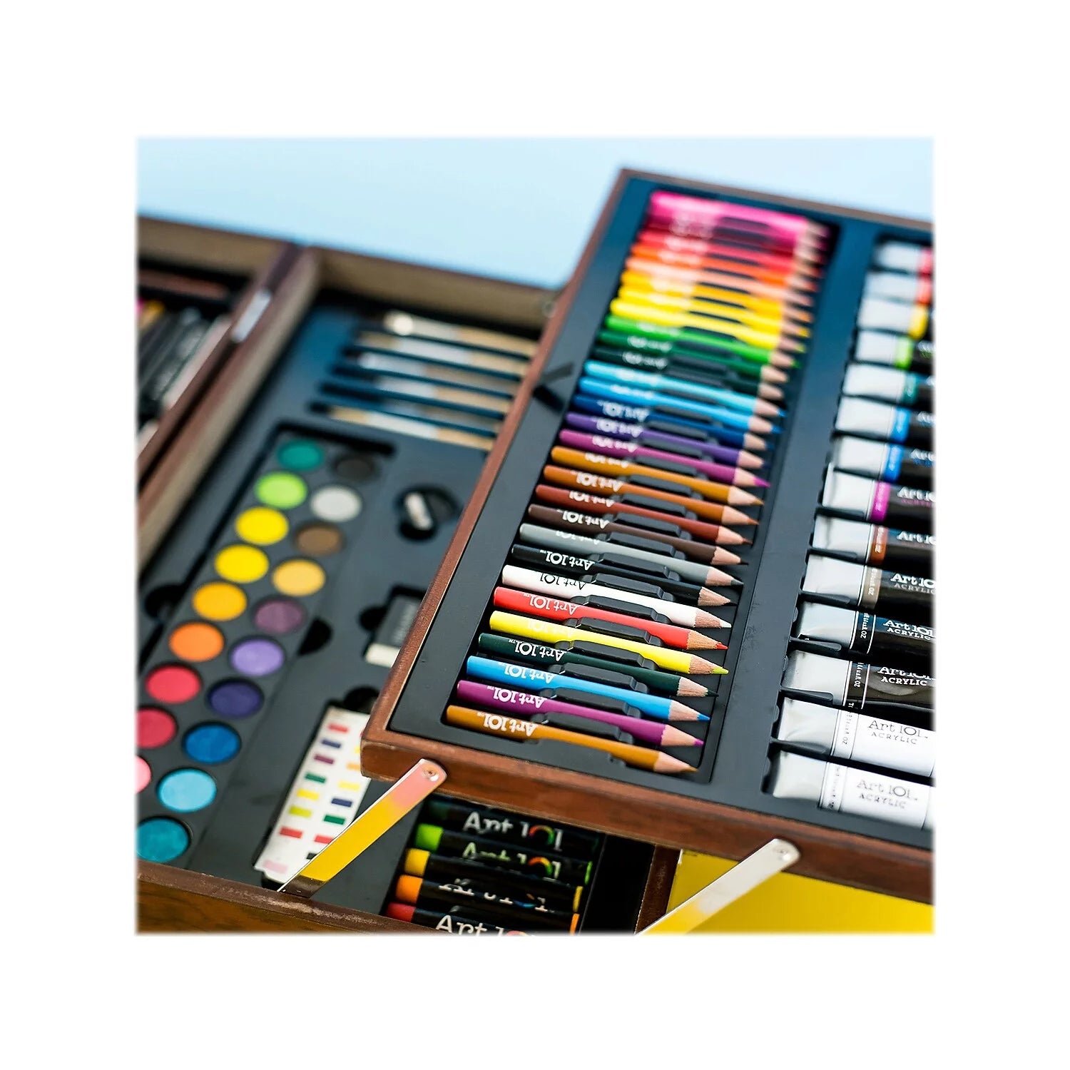 Deluxe Multifunctional Art Set with 215 Pieces in Wood Case T31479