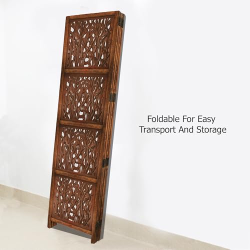 4 Panel Folding Wood Room Divider, Antique Brown, 72 x 80 P209