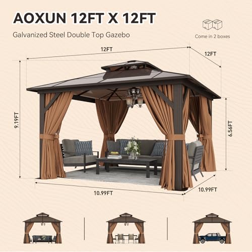 12x16 Hardtop Gazebo with Netting and Curtains for Patio K27275