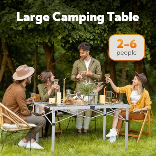 Portable Outdoor Camping Table for 2-6 Person, Foldable with Aluminum Roll-Up Top and Carry Bag P297255