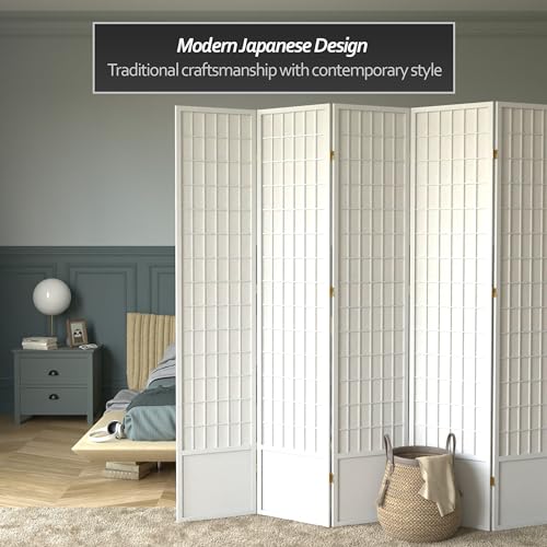 7 ft. Tall Window Pane Shoji Screen Room Divider, 3 Panels, White S15216