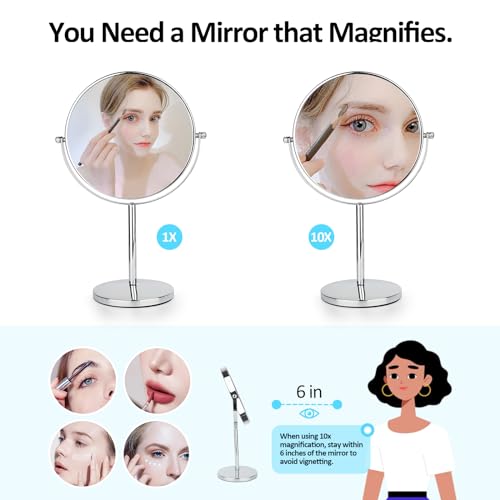 8" LED Lighted Makeup Mirror, 1x/10x Magnifying, 3 Colors, Rechargeable T478