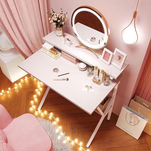 Small Desk with Adjustable Monitor Stand for Small Spaces, Grey G4959