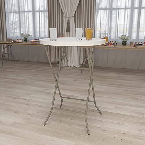 Round Folding Bar Height Table for Parties and Events, Indoor/Outdoor, White Y30232