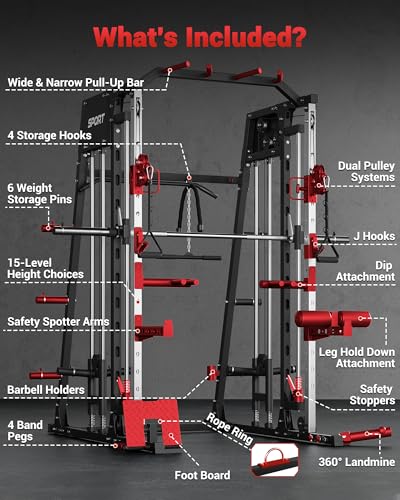 Smith Machine Home Gym All in One Squat Rack Power Cage with Cable Systems E5406