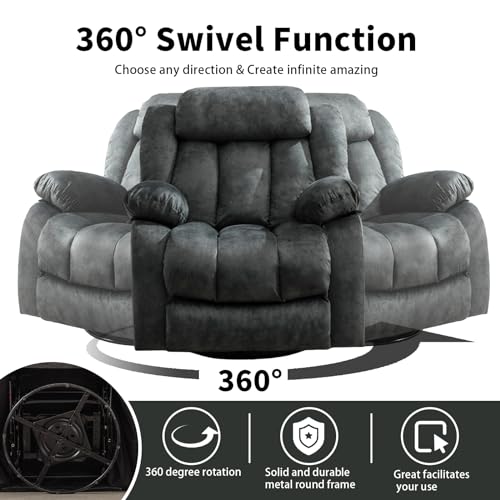 Massage Swivel Rocker Recliner Chair with Heat and Vibration, Grey M1757