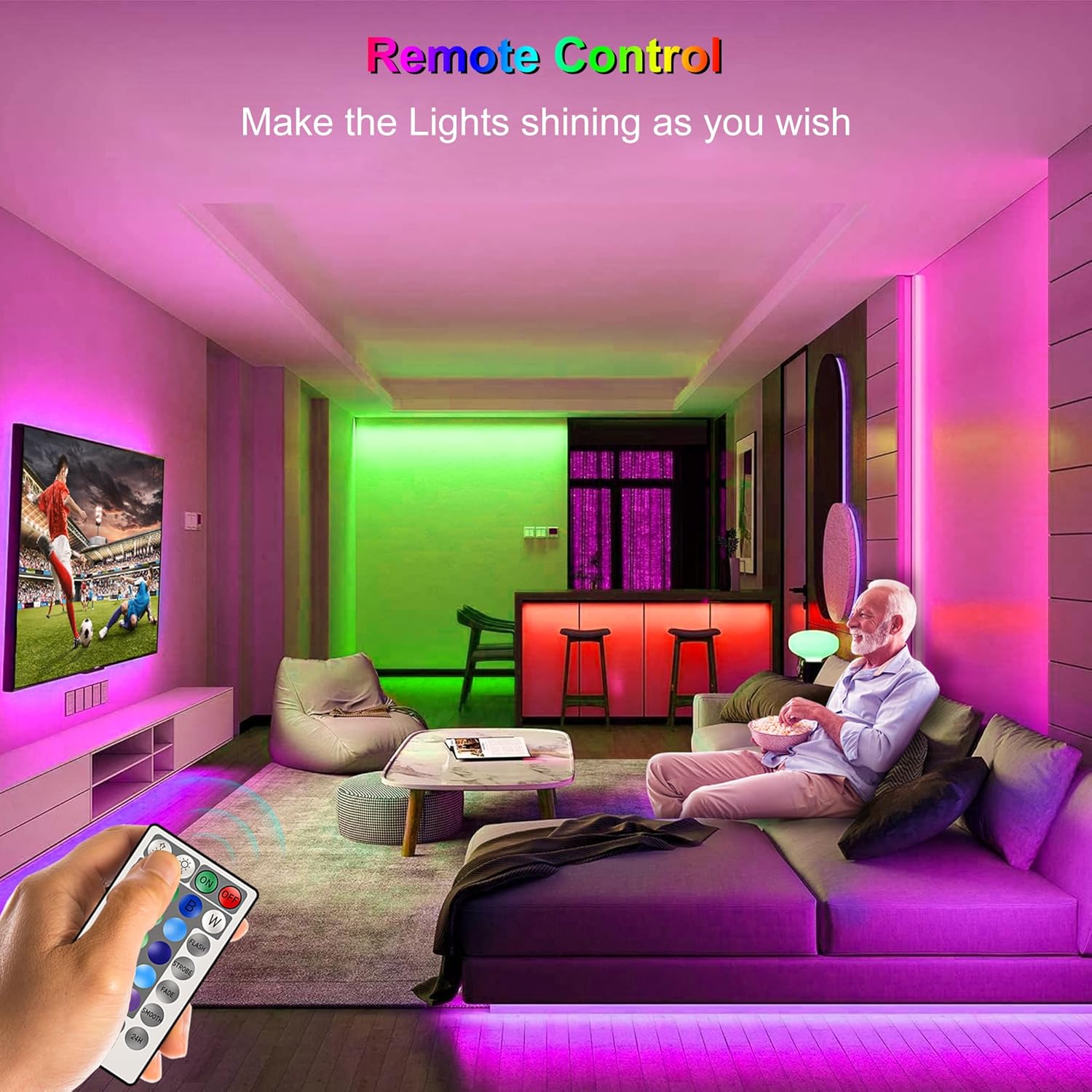 RGB LED Strip Lights Battery Powered, 16.4FT 150 LED with Remote Controller K20750