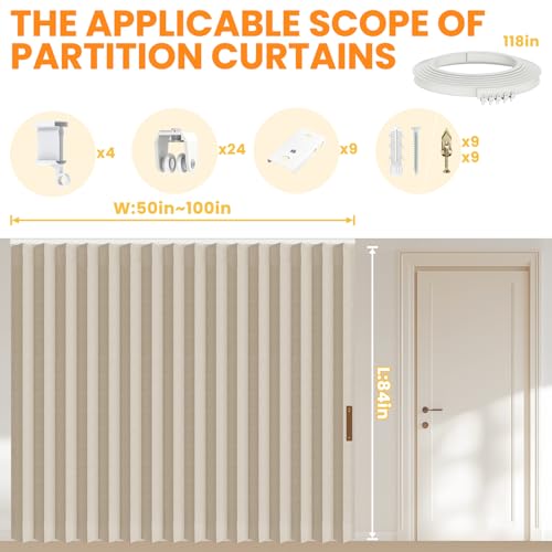 Blackout Accordion Room Divider Curtains with Ceiling Track for Bedroom Patio Sliding Door Q924855